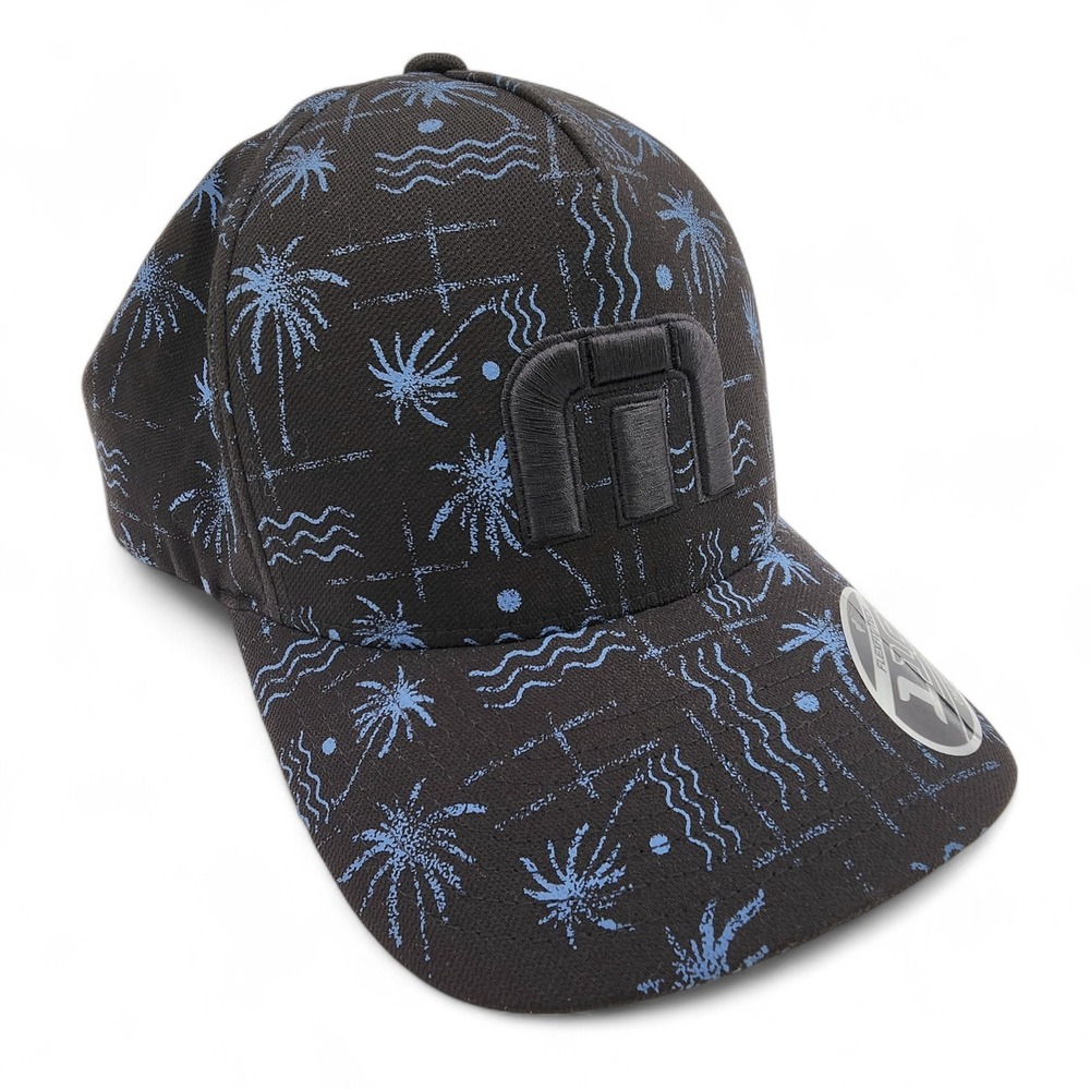 Travis Mathew Hat Dorsal Fin Flexfit 110 Snapback Palm Tree Black Blue Cap NEW‎